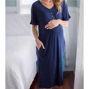 Dwell & Slumber Cocoon Caftan Dress Navy Blue Womens M/L Snap Front Oversized